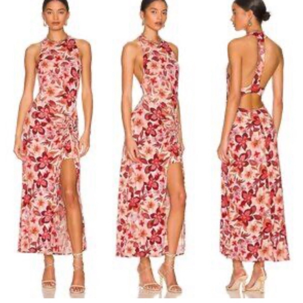 Free People Mimi Floral Halter Maxi Dress in Red and Cream